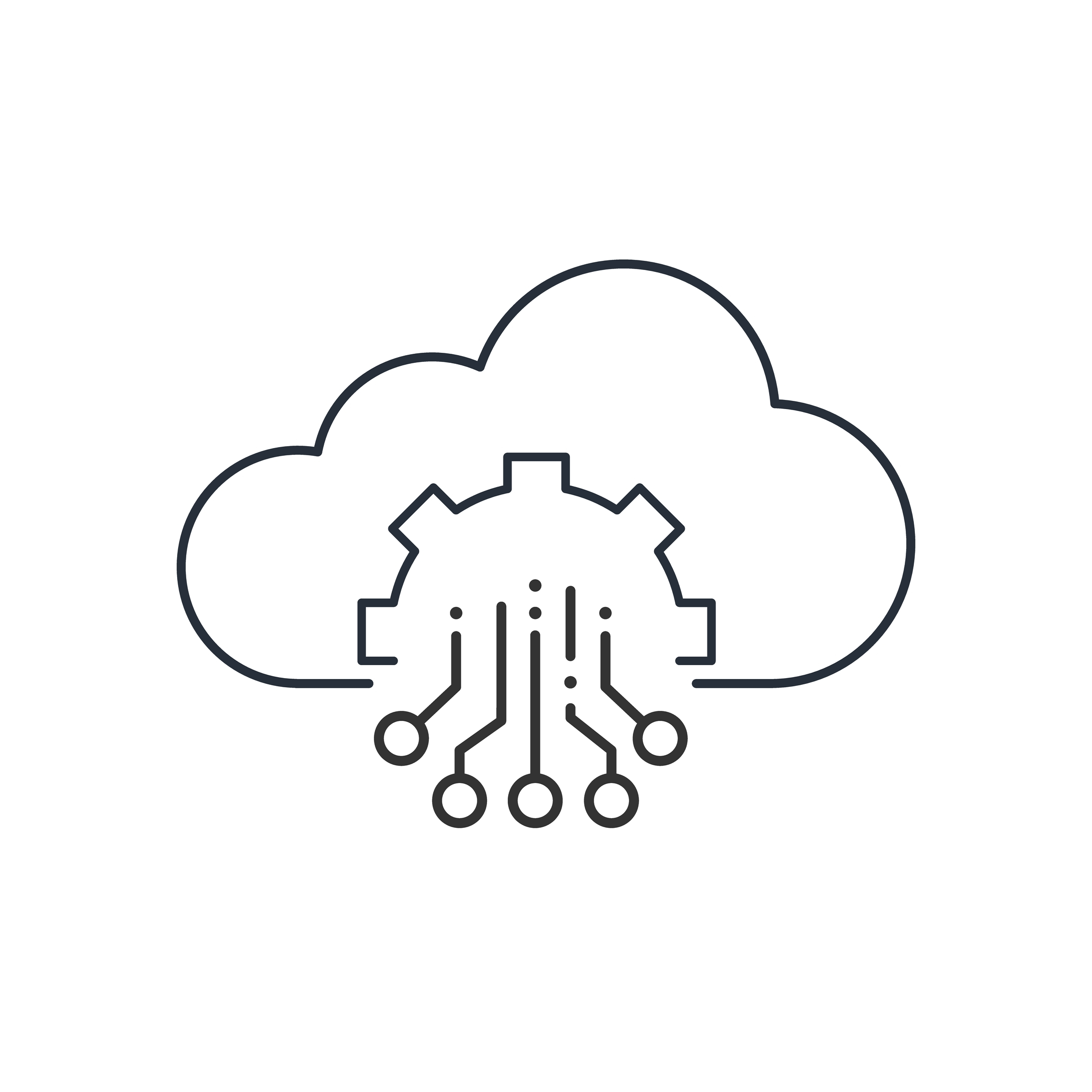 Cloud,With,Electronic,Connectivity.,Information,Resource.,Vector,Linear,Icon,Isolated